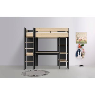 Etagenbett GAMI "DUPLEX", bunt (knat, sw, knat, kastanie natur), B:109cm H:192cm L:210cm, Etagenbetten, mit integriertem Schreibtisch Image