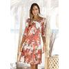 Jerseykleid S.OLIVER, Damen, Gr. 36, N-Gr, orange (koralle, bedruckt), Jersey, Obermaterial: 100% Viskose, modisch, figurumspielend knielang, Rundhals, 3/4-Ärmel, Kleider, mit Blumenprint und Volantrock, 3/4-Ärmel, Sommerkleid, Strandkleid