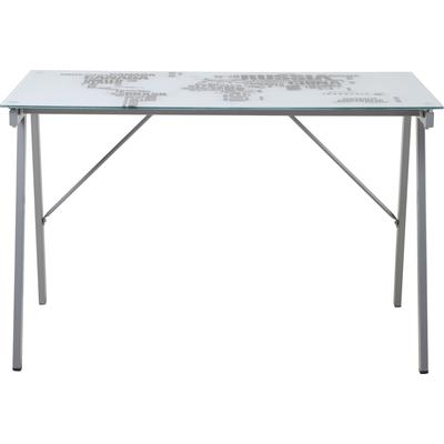 Schreibtisch INOSIGN "Tullia", grau (grau, weiß, grau, weiß, grau), B:113cm H:73cm T:58cm, Pulverbeschichtetes Metall, Platte Sicherheitsglas, Tische, mit Weltkartenaufdruck auf der Tischplatte Image