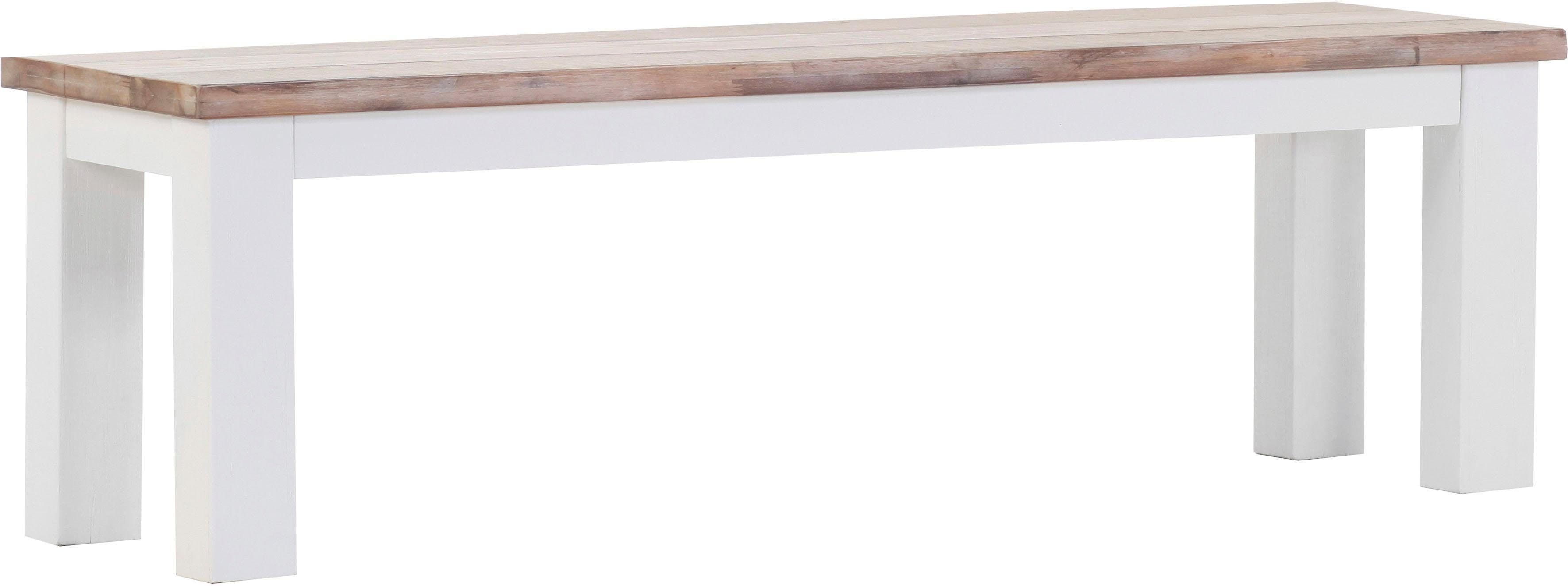 Sitzbank GUTMANN FACTORY "Tampa", weiß (weiß, natur, weiß), B:150cm H:45cm T:40cm, Massivholz, Sitzbänke, Sitzbank, aus Massivholz Akazie