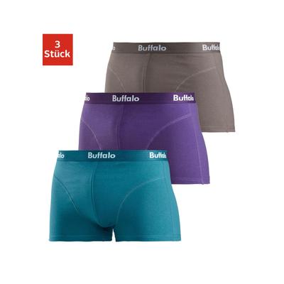 Boxer BUFFALO "Boxershorts für Herren", Herren, Gr. 7 (XL), bunt (lila, petrol, grau), Jersey, Obermaterial: 95% Baumwolle, 5% Elasthan, unifarben, Unterhosen, mit Overlock-Nähten vorn Image