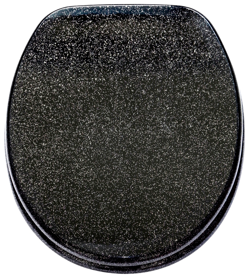 WC-Sitz SANILO "Glitzer WC-Sitz", schwarz, B:37,7cm L:47cm, MDF - Mitteldichte Holzfaserplatte, WC-Sitze, mit Absenkautomatik