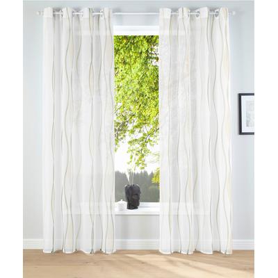 Gardine MY HOME "Dimona" Gr. 2, beige (creme, grün), B:140cm H:175cm, Voile, Polyester, Gardinen, 2-er Set, transparent, Voile, Polyester, Wellen Image