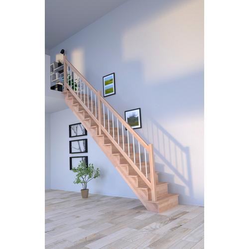„STARWOOD Systemtreppe „“Massivholz Lindos, Holz-Edelstahl Weiß““ Treppen Durchgehende Wangenteile Gr. gerade, beige (natur, weiß) Treppen“