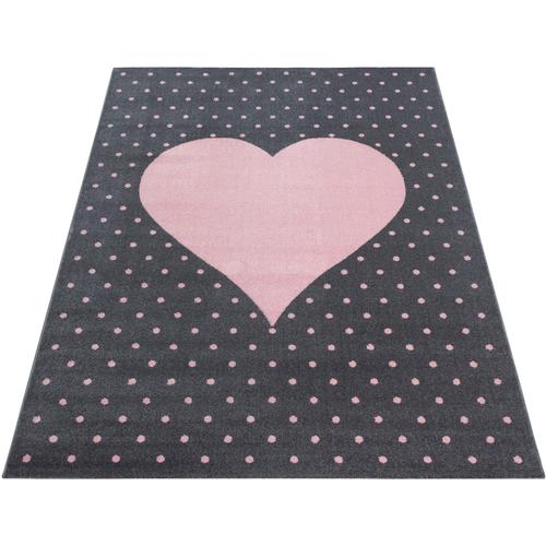 Kinderteppich AYYILDIZ TEPPICHE ""Bambi 830"" Teppiche Gr. B: 80cm, 11mm, L: 150cm, pink (pink/grau) Kinder Herz Motiv, Kurzflor