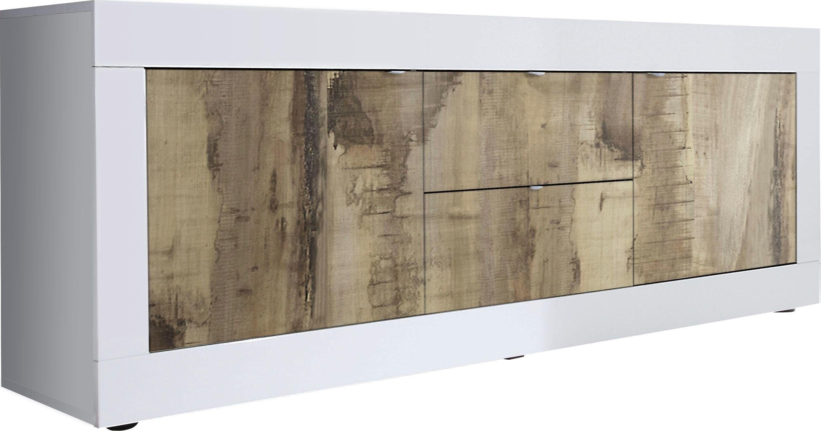 Lowboard INOSIGN "Basic Breite 210 cm, TV-Board 2 Türen, 2 Schubkästen, TV-Schrank", weiß (weiß hochglanz lack, pero), B:210cm H:66cm T:43cm, Sideboards, Lowboard, Metallgriff, moderne Rahmenoptik, viel Stauraum, Farbauswahl