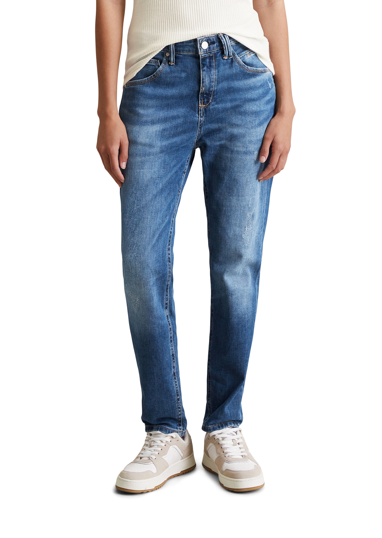Boyfriend-Jeans MARC O'POLO DENIM "aus Organic Cotton-Mix", Damen, Gr. 25, Länge 32, medium blau, Obermaterial: 98% Baumwolle, 2% Elasthan, unifarben, lässig geschnitten normal, Jeans Image
