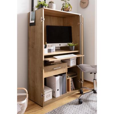 PC-Schrank VOGL MÖBELFABRIK "Nick", braun (eiche), B:80cm H:138cm T:50cm, Sekretäre, Computerschrank, Sekretär, Maße 80x50x138 cm, Made in Germany Image