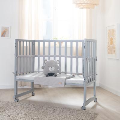 Stubenbett ROBA "3in1 roba Style, taupe/silbergrau", Baby, Gr. Liegefläche B/L: 45cm x 90cm, kein Härtegrad, PU-Weichschaummatratze, grau (taupe), MDF, Babybetten, mit 4 Rollen, Matratze, Nestchen und Sicherheitsbarriere