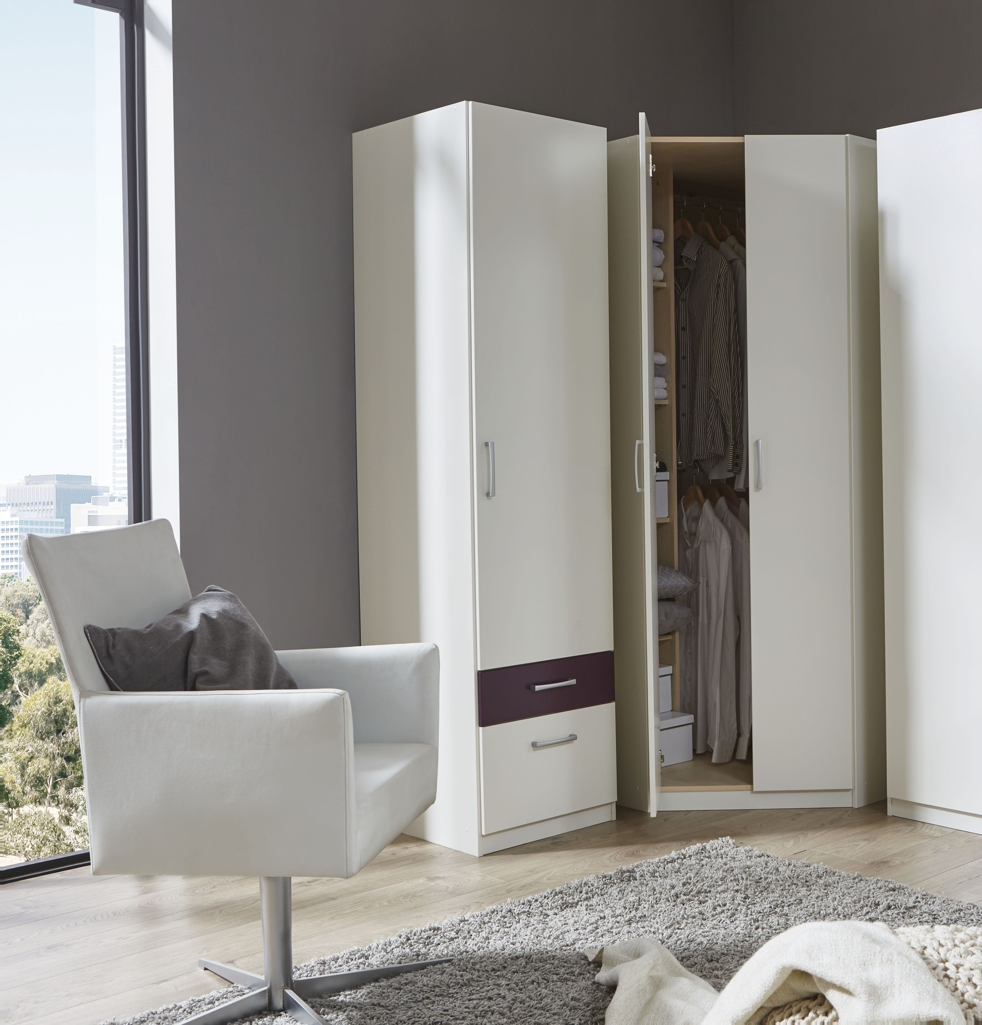 Eckkleiderschrank PRIESS "Lindau", weiß, B:135cm H:193cm T:54cm, Holzwerkstoff, Schränke, Eckkleiderschrank