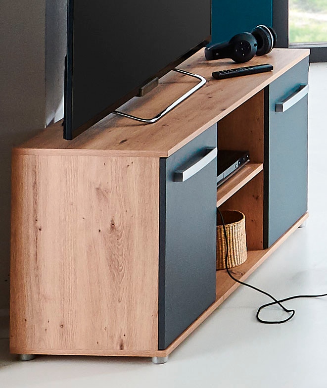 TV-Schrank ARTHUR BERNDT "Alessio", braun (artisan oak nachbildung, anthrazit), B:114cm H:50cm T:39cm, Holzwerkstoff, Schränke, TV-Sideboard, mit Melamin-Oberfläche