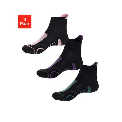 Wandersocken LASCANA ACTIVE, Damen, Gr. 35-38, bunt (1x schwarz, lila, 1x schwarz, rosa, 1x schwarz, grün), Materialmix,