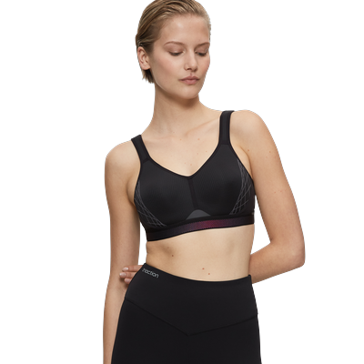 Sport-BH TRIACTION BY TRIUMPH "Triaction Cardio Flow P EX", Damen, Gr. 85, Cup D, schwarz, Single Jersey, Obermaterial: 