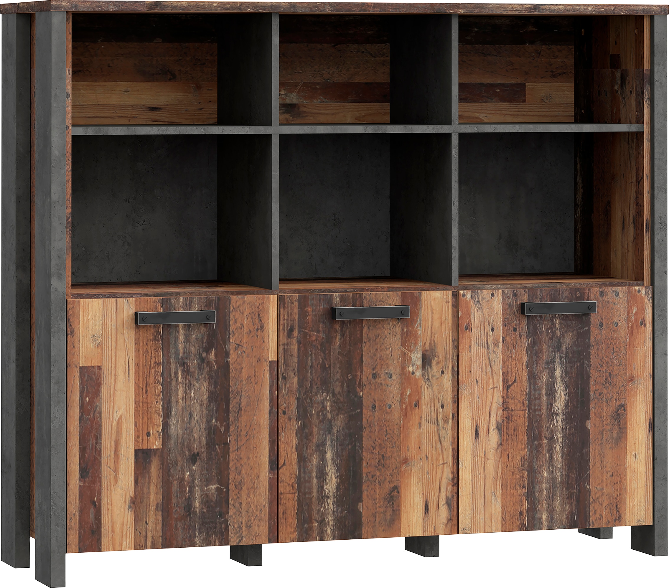 Highboard FORTE "Clif", grau (old wood vintage, betonoptik dunkel grau), B:136,4cm H:118,3cm T:41,6cm, Spanplatte, Sideboards, Türkommode Highboard, Höhe ca. 118 cm