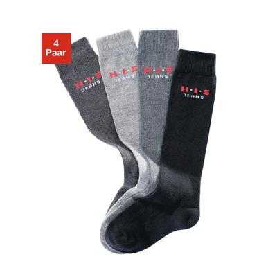 Kniestrümpfe H.I.S, Kinder, Gr. 27-30, grau (schwarz, anthrazit, hellgrau, grau), Polyamid, Baumwolle, Elasthan (LYCRA), unifarben, elastisch, Socken, mit verstärkten Belastungszonen Image