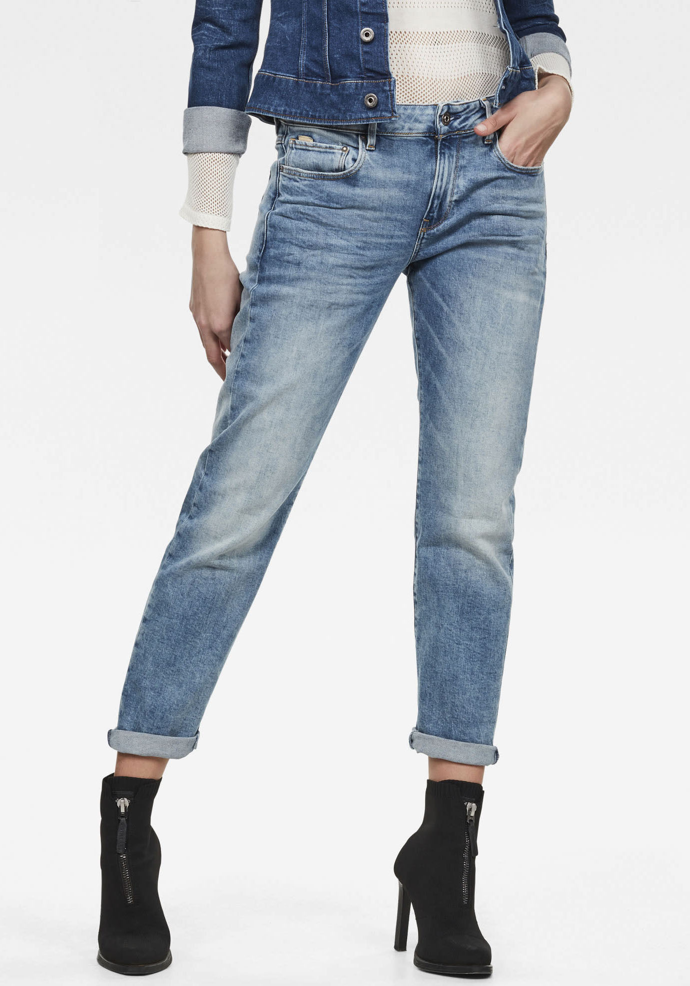 Boyfriend-Jeans G-STAR "Kate Boyfriend", Damen, Gr. 26, Länge 30, blau (light indigo aged (light blau)), Denim/Jeans, Obermaterial: 99% Baumwolle, 1% Elasthan, straight fit normal, Jeans, mit authentischen Used Effekten