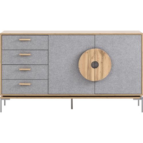 „Sideboard LOOKS BY WOLFGANG JOOP „“Looks““ Sideboards Gr. B/H/T: 154,6 cm x 85,7 cm x 45,0 cm, 4, grau (eiche landhausfarben, feel grey) Sideboards Breite 154,6 cm“