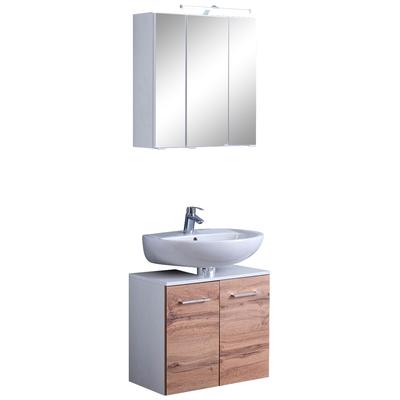 Badmöbel-Set WELLTIME "Avignon", weiß (eichefarben, weiß), B:60cm H:200cm T:35cm, Holzwerkstoff, Kastenmöbel-Sets, mit 3D-Spiegelschrank mit LED-Aufsatzleuchte Image