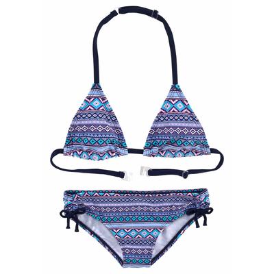 Triangel-Bikini S.OLIVER, Kinder, Gr. 146/152, N-Gr, blau (blau, bedruckt), Polyamid, gemustert, Rautenmuster, Bikini-Sets, mit grafischem Druck Image