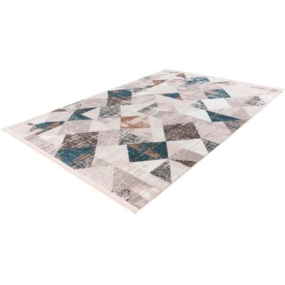 Teppich CALO-DELUXE "Miran 125" Gr. 2, blau (blau, grau), B:80cm H:12mm L:150cm, Kunstfaser, Teppiche, Fransenteppich, Vintage Design, mit Fransen, Wohnzimmer Image