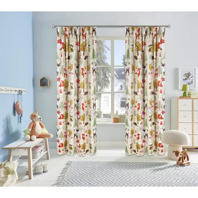 Verdunkelungsvorhang MY HOME "Waldtiere" Gr. 3, bunt (beige, bunt), B:130cm H:225cm, Polyester, Gardinen, bedruckt, blickdicht, verschiedene Größen Image