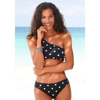 Bustier-Bikini-Top LASCANA "Jada", Damen, Gr. 40, Cup C/D, schwarz-weiß (schwarz, weiß), Polyamid, gepunktet, Bikini-Oberteile, in One-Shoulder-Form Image