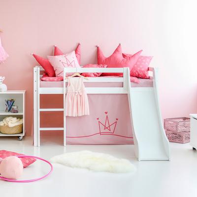 Hochbett HOPPEKIDS "«Princess»", weiß (weiß, pale rose, weiß, weiß), B:81cm H:9cm L:168cm, Bett: 100% Massivholz, Nordische Kiefer, Rutsche: MDF, Vorhang: 100% Baumwolle, Matratze: PU-Schaum, Matratzenbezug: 100% Baumwolle, Hochbetten, Hochbett,... Image