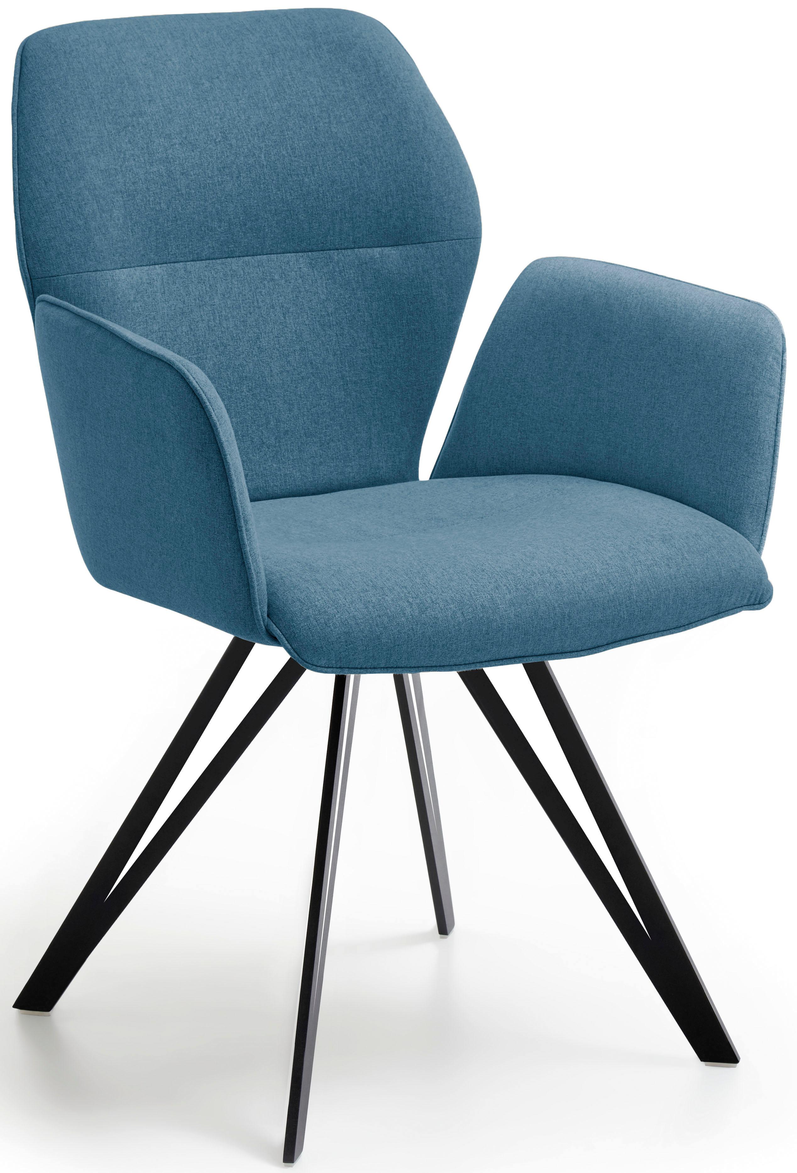 Armlehnstuhl NIEHOFF SITZMÖBEL "Merlot 1132-04", blau, B:62cm H:91cm T:60cm, Webstoff (100% Polyester), Stühle, Armlehnstuhl, Gestell aus schwarzem Eisen, 2er Set