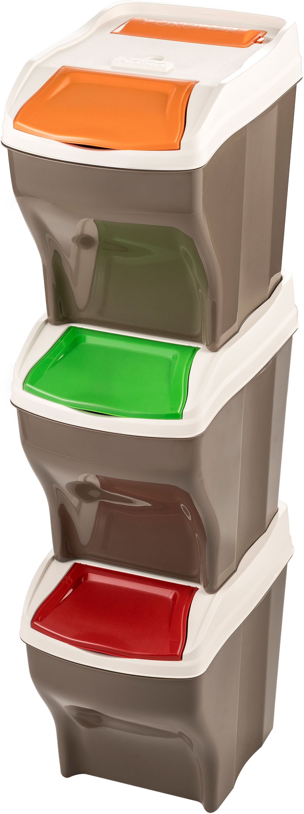 Mülltrennsystem BISCHOF BAMA "POKER 3 PLUS", grau (taupe), B:30cm H:37,5cm T:40cm, Polypropylen, Mülleimer, Mülltrennsystem, Fassungsvermögen je 27 Liter, Made in Europe