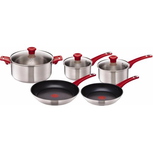 "Topf-Set TEFAL ""Tefal by Jamie Oliver Mainstream"" Töpfe Gr. +, bunt (silberfarben, rot) Topfsets Topf Edelstahl-Set Jamie Oliver, Red Collection, alle Herdarten,Induktion"