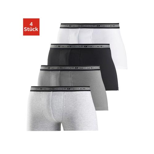 Boxer AUTHENTIC UNDERWEAR Gr. 9, grau (grau, meliert, grau, schwarz, weiß) Herren Unterhosen schwarzer Webbund mit Logoschriftzug