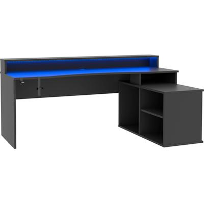 Gaming-Tisch FORTE "Tezaur", schwarz, B:200cm H:91,1cm T:125,4cm, Tische, Eckschreibtisch mit RGB-Beleuchtung, Tower rechts/links montierbar Image