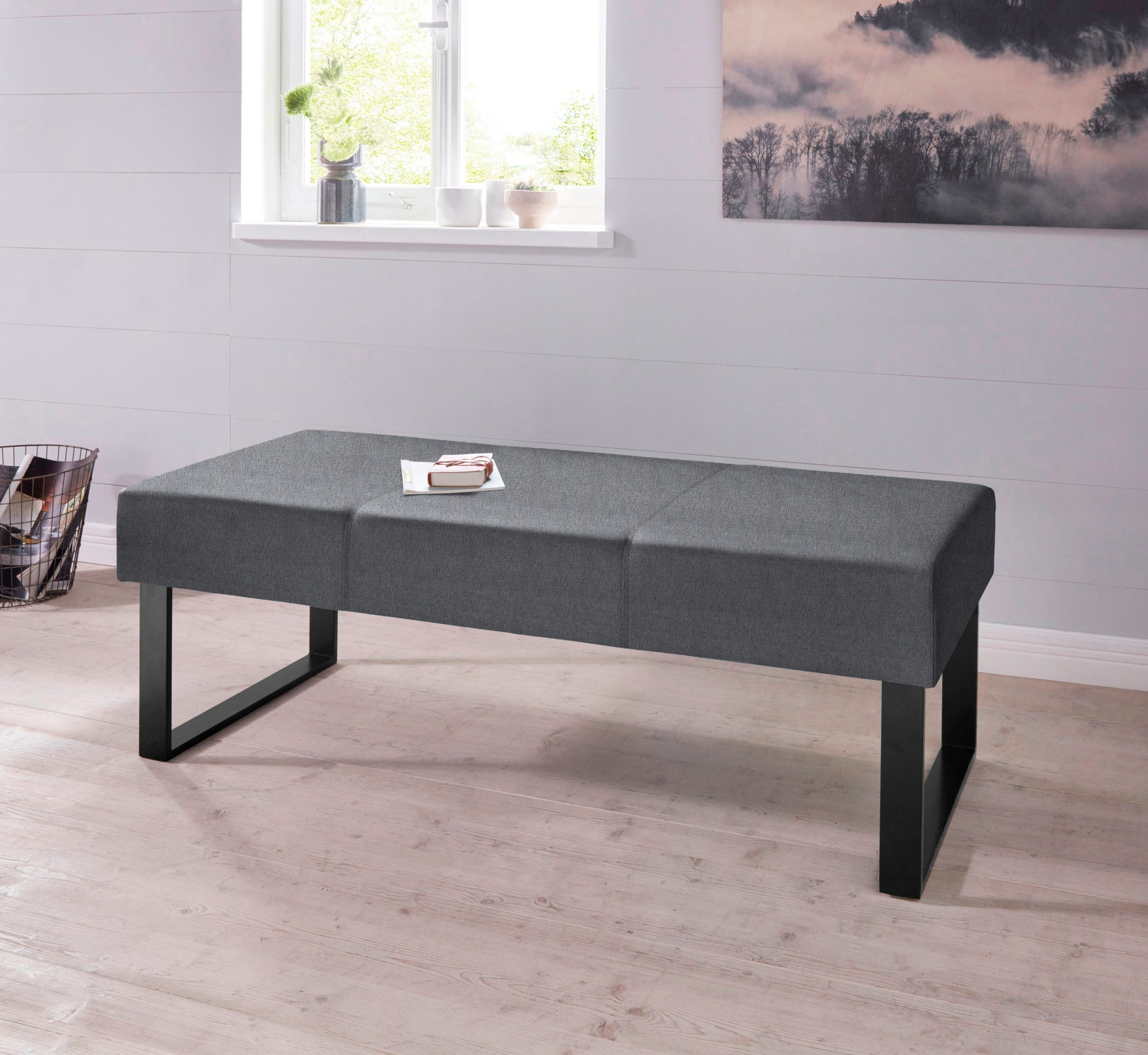 Sitzbank HOME AFFAIRE "Oliver", grau (dunkelgrau (fantasy 8201), schwarz), B:140cm H:50cm T:62cm, Holzwerkstoff, Massivholz, Polyester, Sitzbänke, Sitzbank