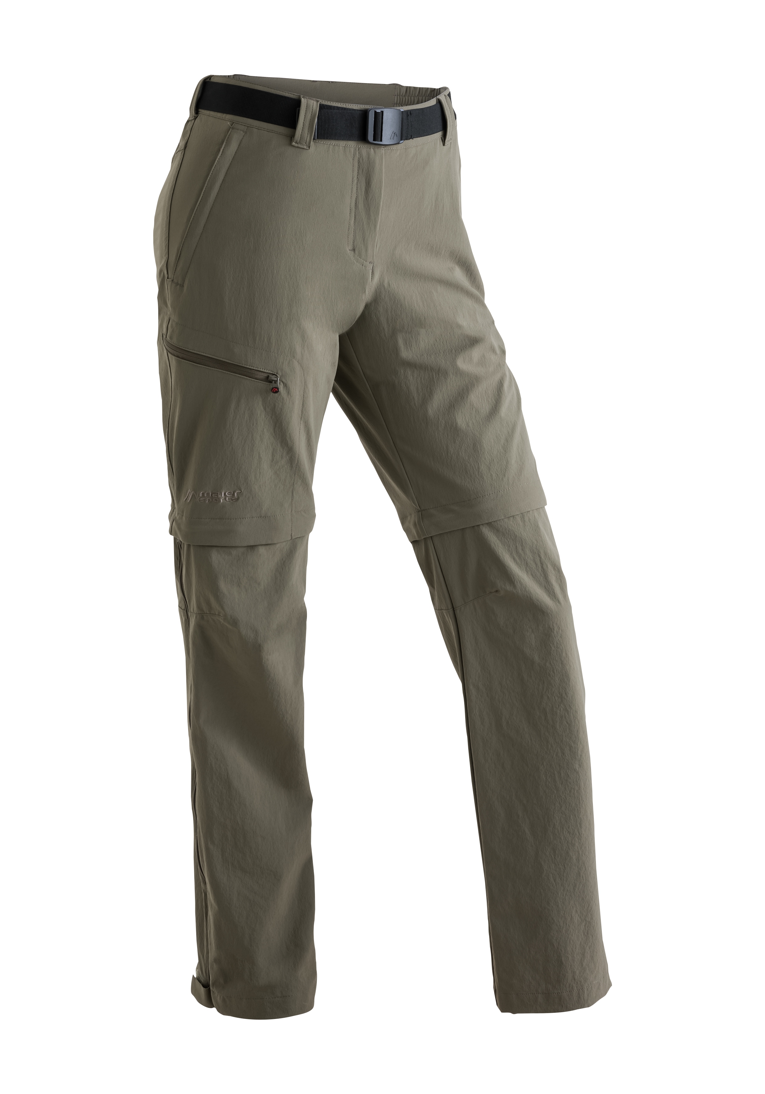 Funktionshose MAIER SPORTS "Nata", Damen, Gr. 42, Normalgrößen, braun (schlamm), 90% Polyamid, 10% Elasthan, Hosen, Damen Wanderhose, zipp-off Outdoor-Hose, 3 Taschen, Regular Fit Image