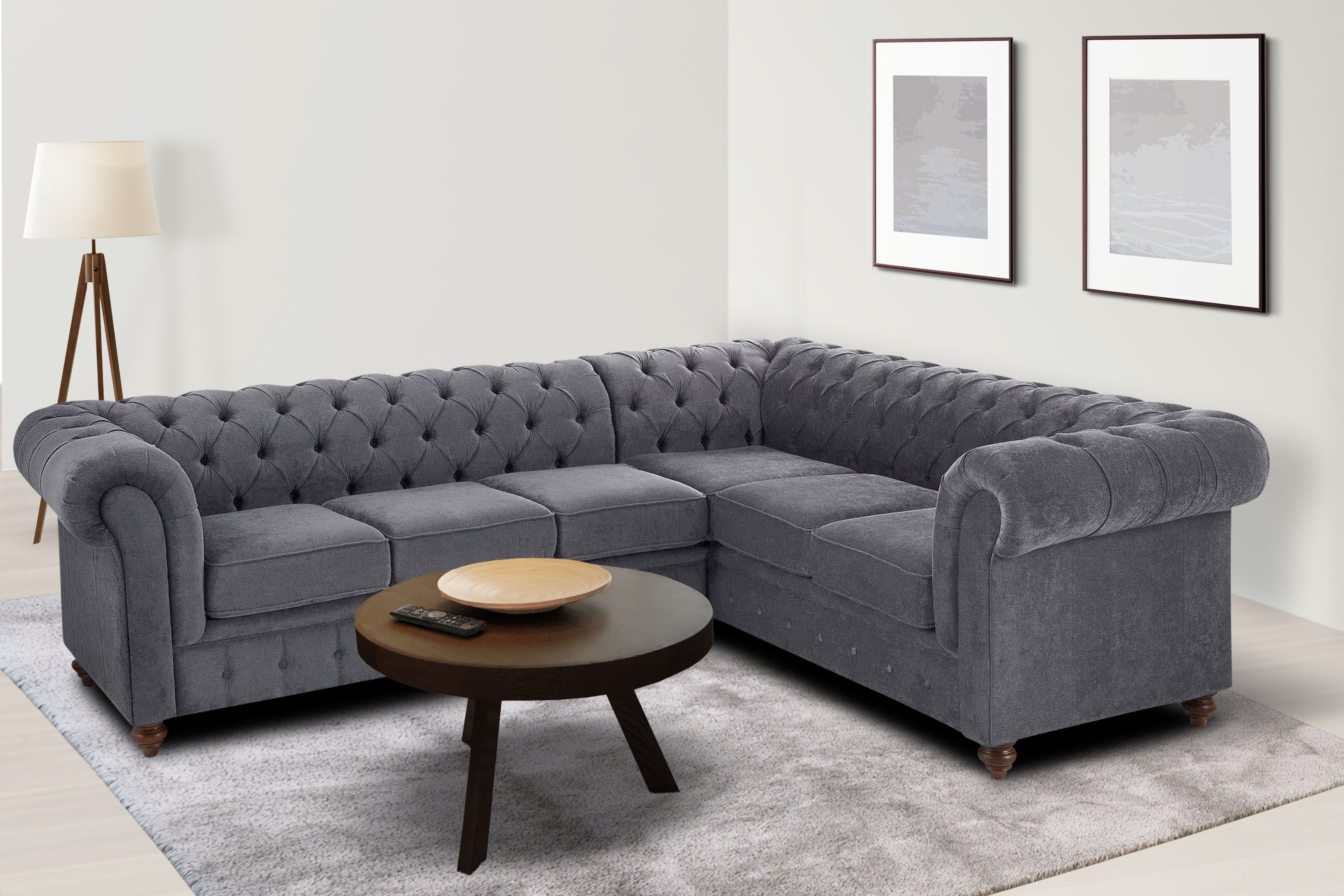 Chesterfield-Sofa HOME AFFAIRE "Chesterfield Ecksofa, auch in Leder L-Form", grau (anthrazit), B:250cm H:74cm T:210cm, Luxus-Microfaser (94% Polyester, 5% Nylon, 1% Spandex);Microfaser Antiklederoptik (100% Polyester);NaturLEDER (echtes...