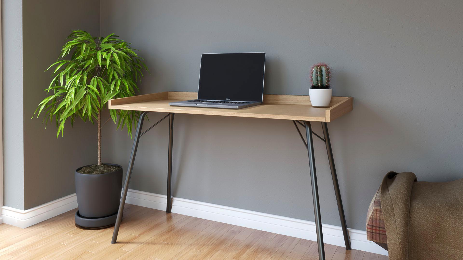 Schreibtisch WOODMAN "Rayburn", braun (eichefarben, anthrazit), B:115cm H:78cm T:52cm, Tische, Schreibtisch, im schlichten skandinavischen Design, FSC-zertifiziert