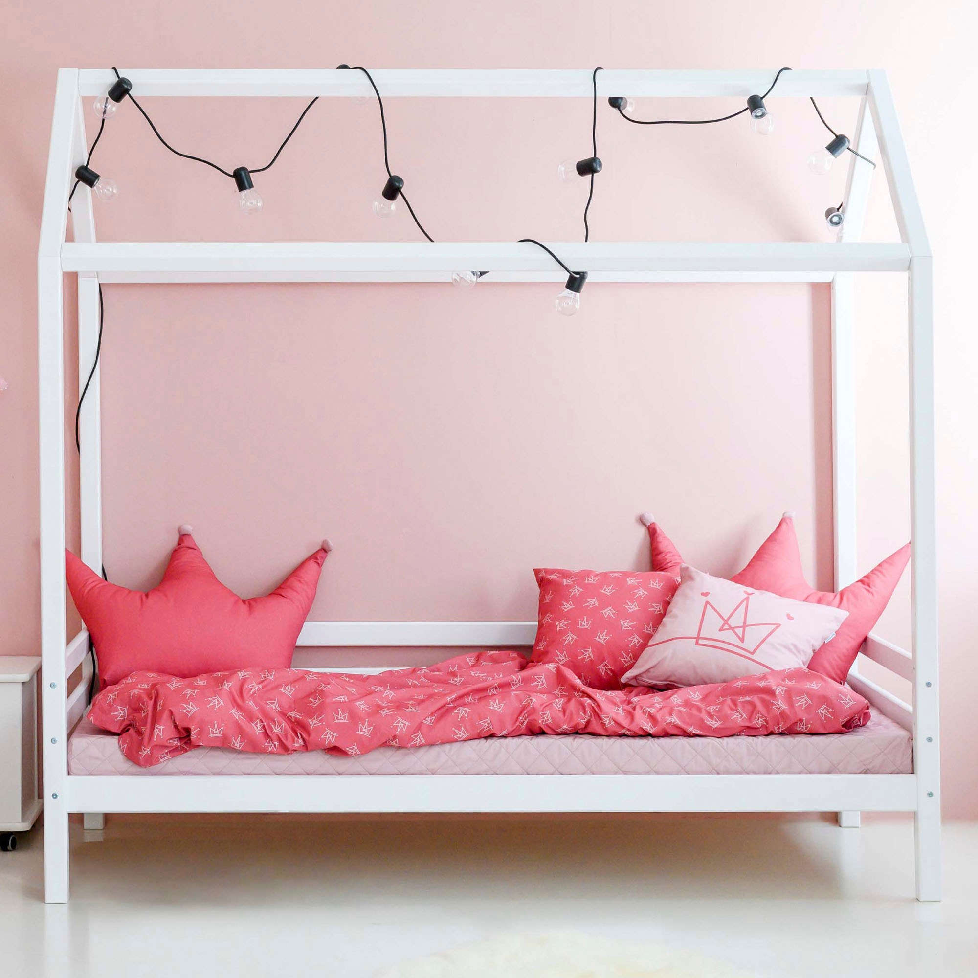 Kinderbett HOPPEKIDS "ECO Dream", weiß, B:98cm, Betten, Kinderbett, Hausbett mit Dach 90x200 massiv weiß