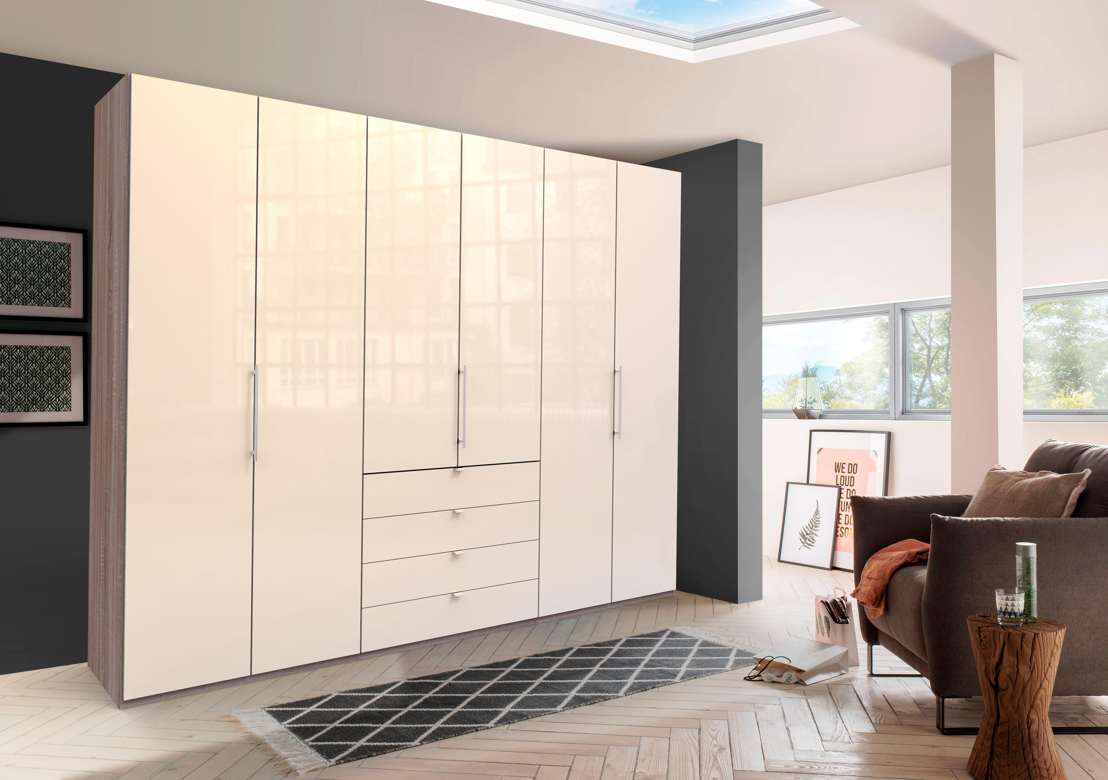 Kleiderschrank WIEMANN "Loft", beige (trüffeleichefarben, magnolie glas), B:300cm H:236cm T:58cm, Glas, Schränke, Kleiderschrank, Glasfront