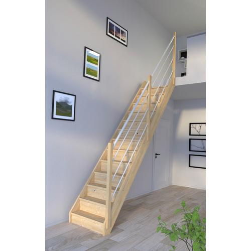 „STARWOOD Raumspartreppe „“Massivholz Korfu, Holz-Edelstahl Weiß Rechts““ Treppen Durchgehende Wangenteile Gr. gerade, beige (natur, weiß) Treppen“