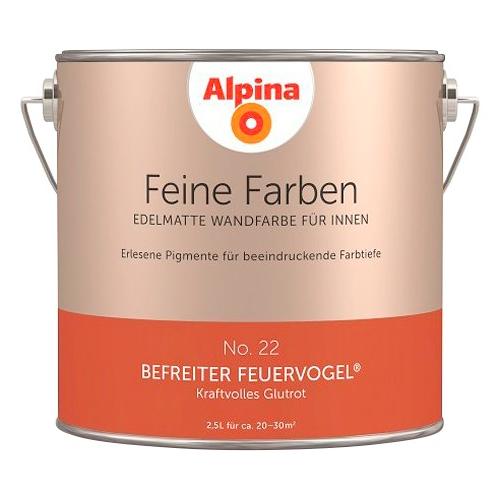 „ALPINA Wand- und Deckenfarbe „“Feine Farben No. 22 Befreiter Feuervogel““ Kraftvolles Feuerrot, edelmatt, 2,5 Liter Gr. 2,5 l 2500 ml, rot (kraftvolles feuerrot) Wandfarbe bunt“