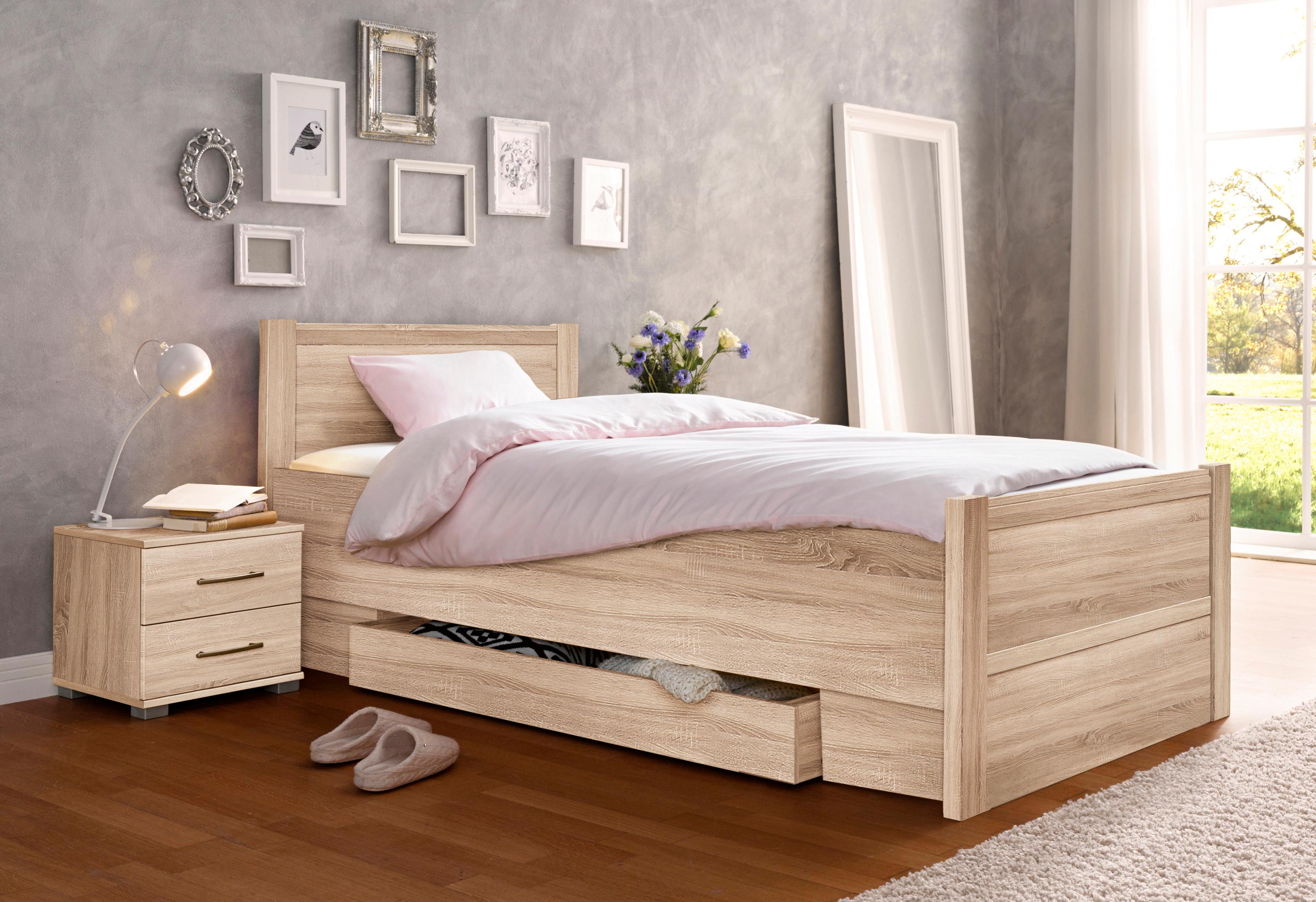 Bett PRIESS "Husum Schlafzimmer Jugendzimmer Rahmenbett", braun (struktureichefarben hell), B:130cm H:85cm L:208cm, Betten, Jugendbett Bettgestell, mit Komforthöhe verschiedene Ausführungen hochwertige Premium Qualität Image