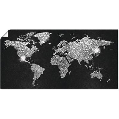 Wandbild ARTLAND "Weltkarte Glitzer", schwarz (farbe bild(er): schwarz), B:60cm H:30cm, Bilder, als Alubild, Outdoorbild, Leinwandbild, Poster, Wandaufkleber Image