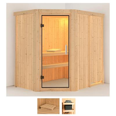 Sauna KARIBU "Clara", beige (naturbelassen), ohne Ofen, (ohne Ofen), Saunen, ohne Ofen