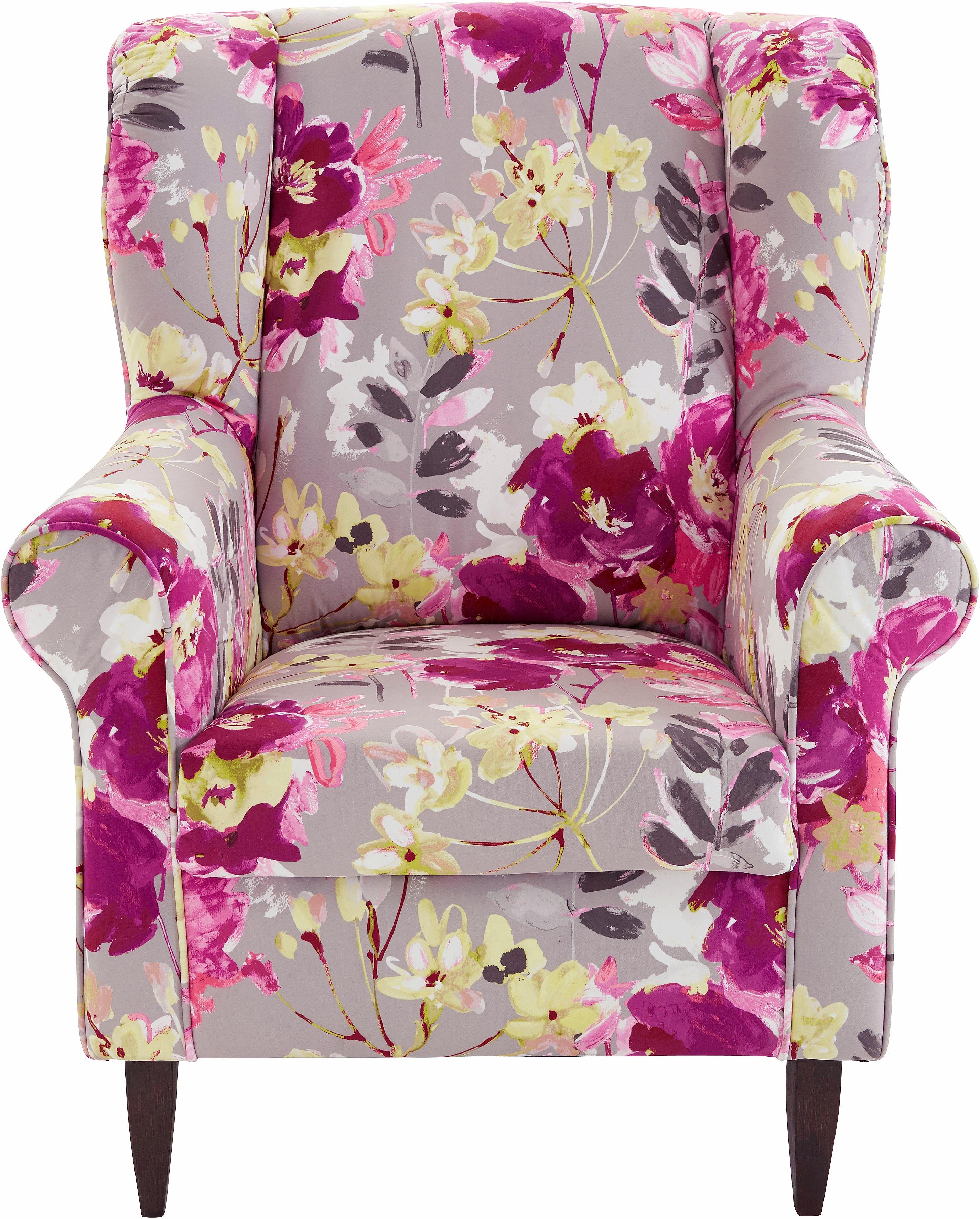 Ohrensessel HOME AFFAIRE "Asino", bunt (bunt, grau), B:80cm H:102cm T:86cm, Struktur (100% Polyester);Struktur/Blume (100% Polyester), Sessel, Ohrensessel, mit Federkern