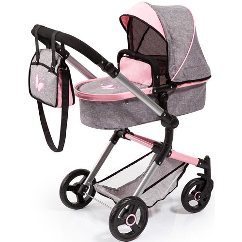 „Kombi-Puppenwagen BAYER „“Vario, grau““ Puppenwagen grau Kinder Puppenwagen -trage mit Wickeltasche“