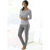 Pyjama S.OLIVER, Damen, Gr. 52/54, grau (grau, meliert, ecru, gestreift), Jersey, Obermaterial: 95% Baumwolle, 5% Elasthan, gestreift, meliert, Basic, slim fit lang, Rundhals, Langarm eingesetzt Bündchen, Homewear-Sets, mit seitlichen Streifen am Bein
