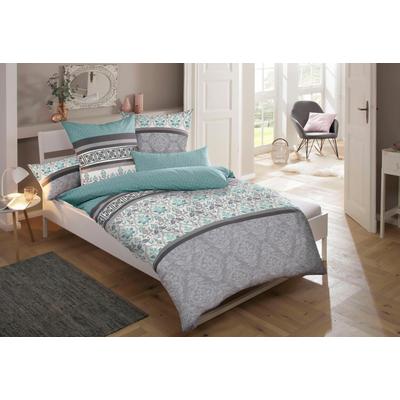 Bettwäsche HOME AFFAIRE "Cremona", grau (grau, mint), B/L: 135cm x 200cm, , Biber, B/L: 80cm x 40cm, Biber, Obermaterial: 100% Baumwolle, Bettwäsche, romantische Bettwäsche in verschiedenen Qualitäten, ab Gr. 135x200 cm Image