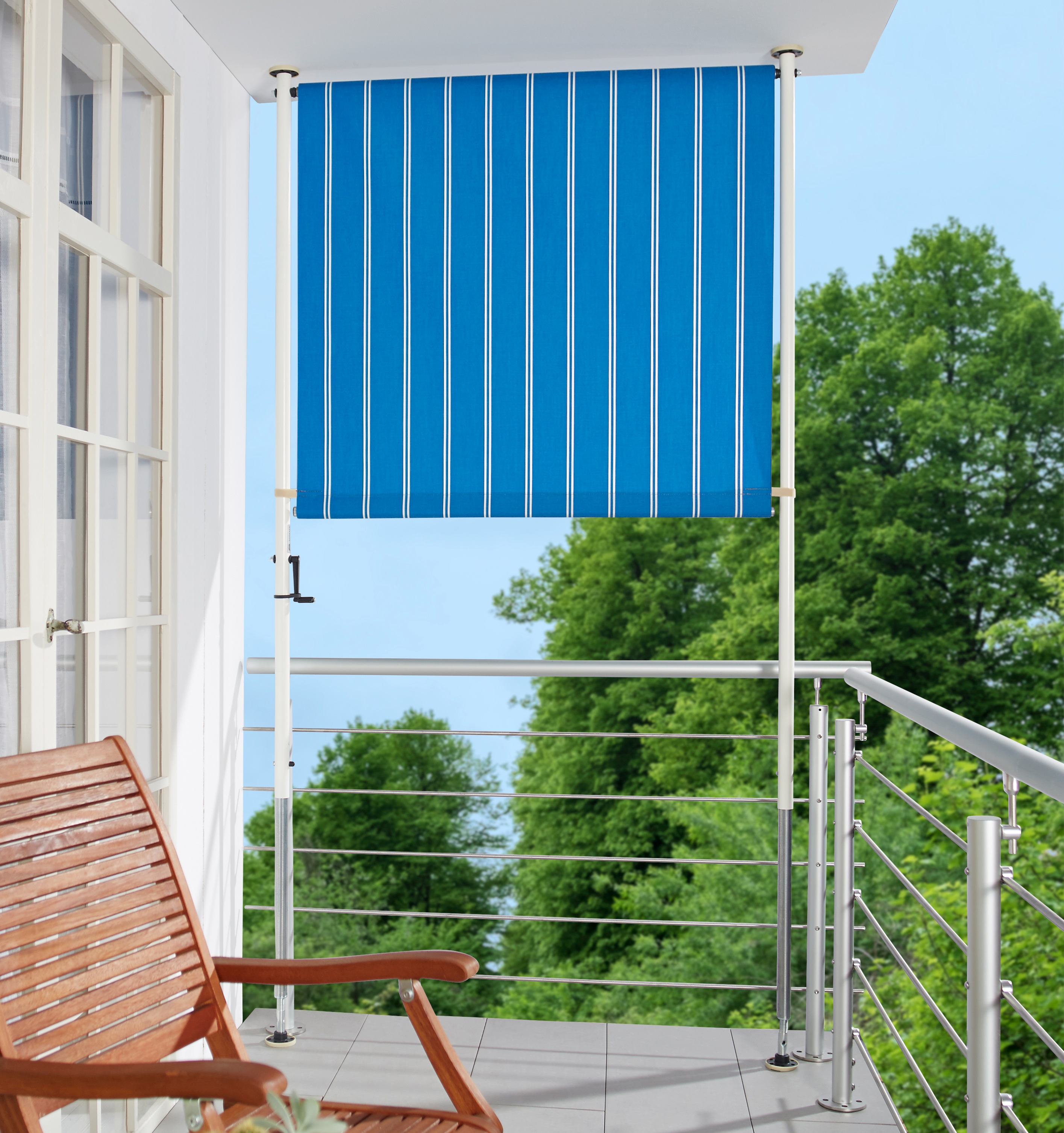 Klemm-Senkrechtmarkise, blau (blau, weiß), B:150 H:225, Polyacryl, ANGERER FREIZEITMÖBEL, Markisen, blau/weiß, BxH: 150x225 cm Image