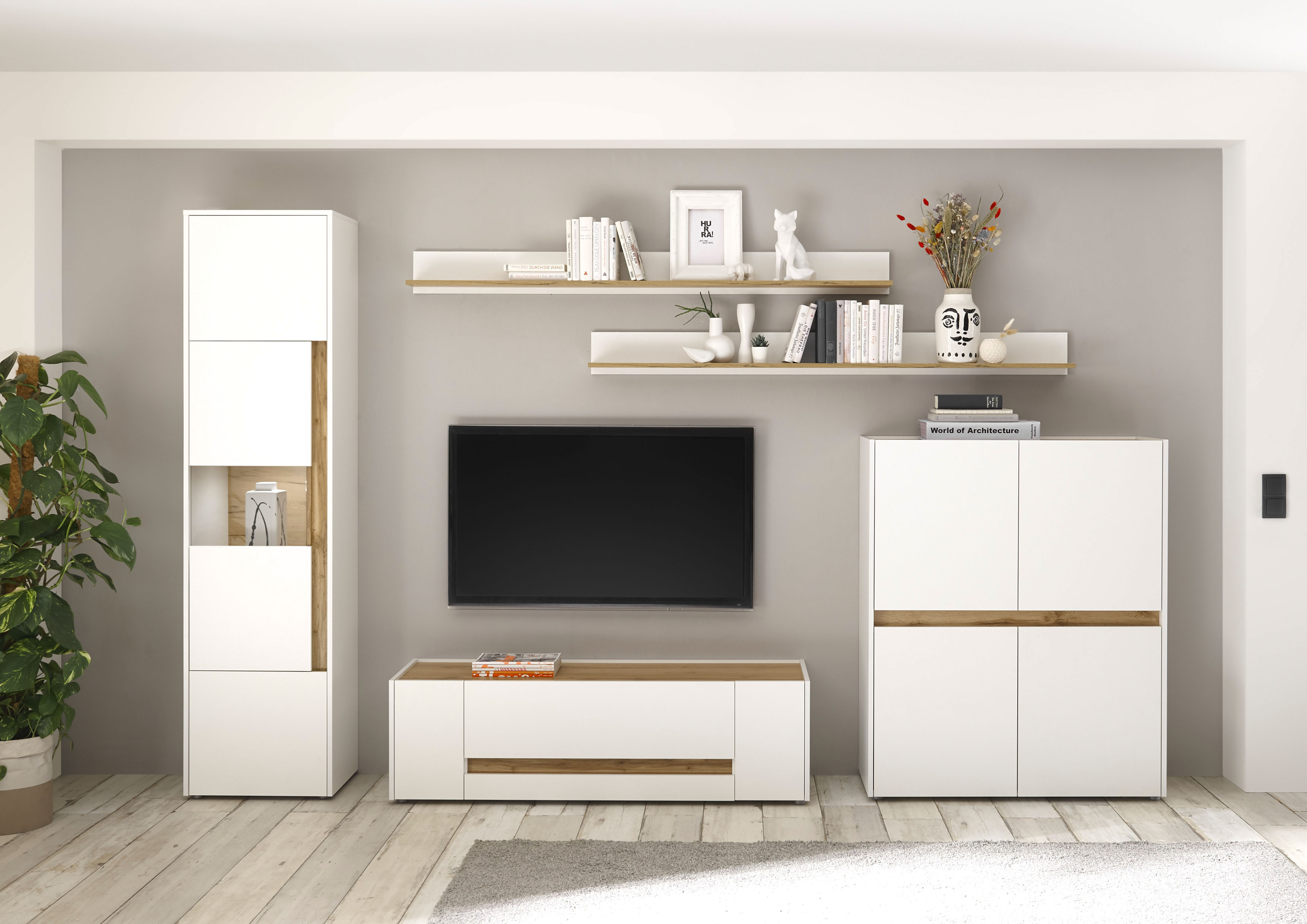 Wohnwand HOME AFFAIRE "City/Giron", weiß, B:350cm H:197cm T:45cm, Kastenmöbel-Sets, Wohnwand