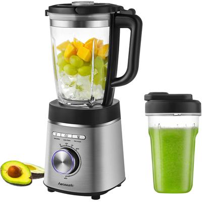 HANSEATIC Standmixer "HBL14001175SD mit 1,75L Fassungsvermögen", silber (silberfarben), B:19cm H:43cm T:22cm, Zerkleinerer, 2 "To Go" Trinkflaschen; Pulse-Funktion, Ice Crusher, Smoothie-Taste Image